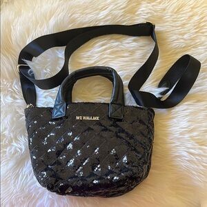 MZ Wallace Black Sequin Micro Metro Tote Deluxe